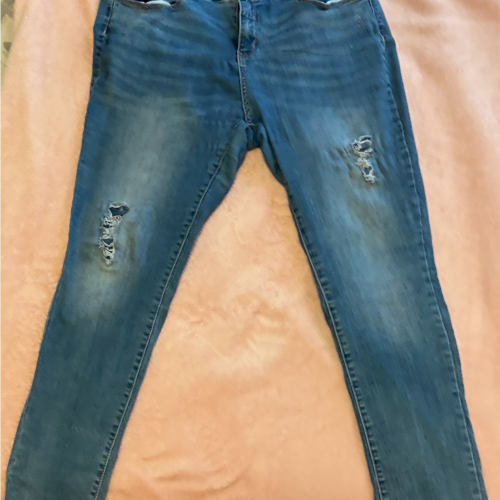 Time and Tru Skinny Jeans in Mid Blue with Distressing size 18